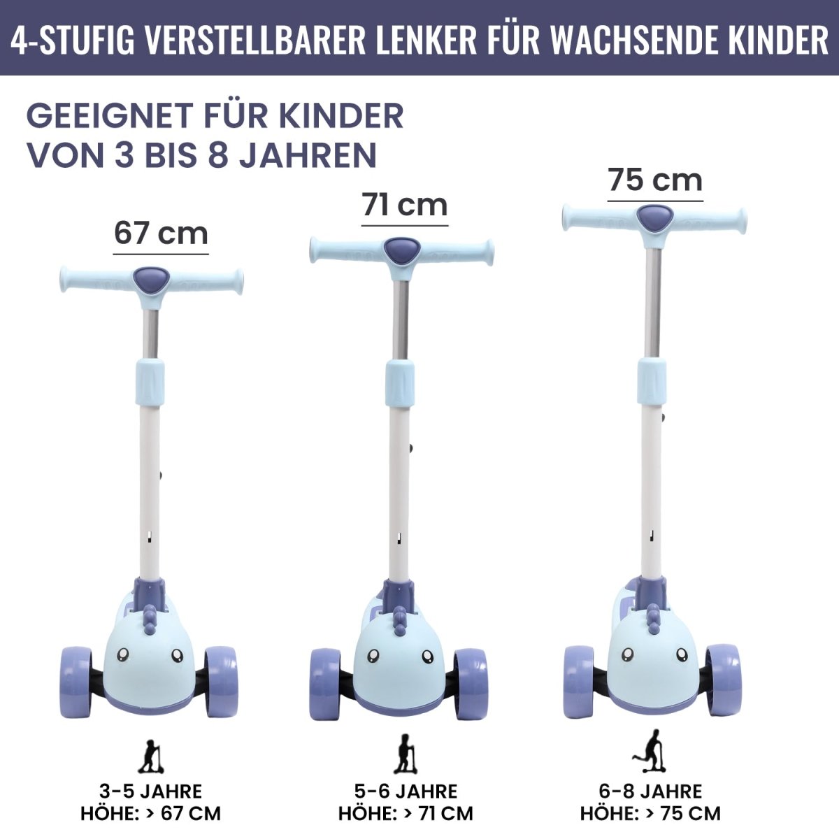 Habib Gruppe Kinderroller mit Tier - Design | 3 - Rad, LED - Licht & Faltbar - Europebazar
