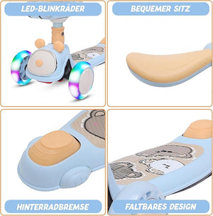 Habib Gruppe Kinderroller Tretroller - 2 - in - 1 Faltbarer Scooter mit Sitz, LED Rädern, Verstellbar & Leicht (1 - 12 Jahre) - Sicher & Robust - Europebazar