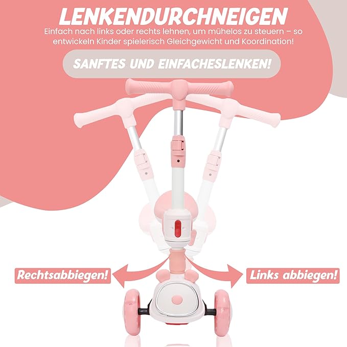 Habib Gruppe Kinderroller Tretroller - 2 - in - 1 Faltbarer Scooter mit Sitz, LED Rädern, Verstellbar & Leicht (1 - 12 Jahre) - Sicher & Robust - Europebazar