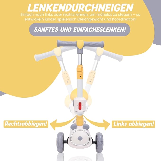 Habib Gruppe Kinderroller Tretroller - 2 - in - 1 Faltbarer Scooter mit Sitz, LED Rädern, Verstellbar & Leicht (1 - 12 Jahre) - Sicher & Robust - Europebazar