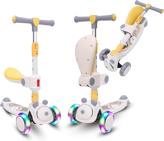 Habib Gruppe Kinderroller Tretroller - 2 - in - 1 Faltbarer Scooter mit Sitz, LED Rädern, Verstellbar & Leicht (1 - 12 Jahre) - Sicher & Robust - Europebazar