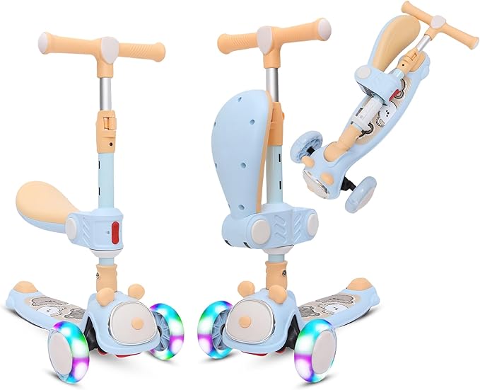 Habib Gruppe Kinderroller Tretroller - 2 - in - 1 Faltbarer Scooter mit Sitz, LED Rädern, Verstellbar & Leicht (1 - 12 Jahre) - Sicher & Robust - Europebazar