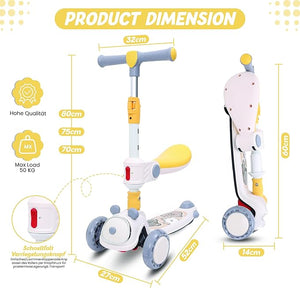 Habib Gruppe Kinderroller Tretroller - 2 - in - 1 Faltbarer Scooter mit Sitz, LED Rädern, Verstellbar & Leicht (1 - 12 Jahre) - Sicher & Robust - Europebazar