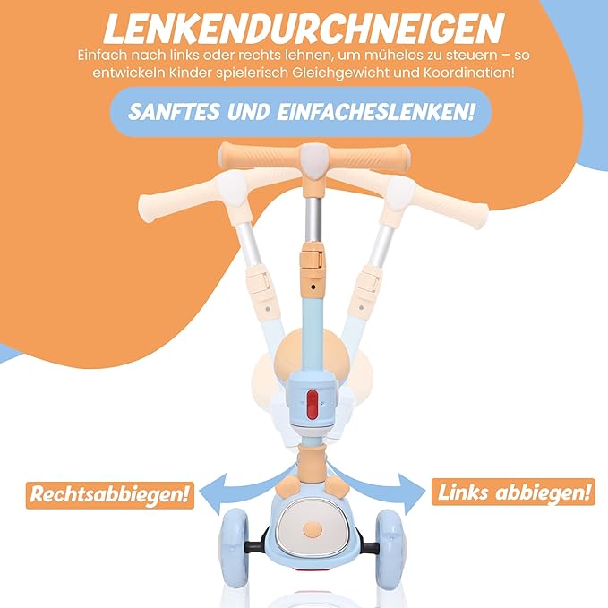 Habib Gruppe Kinderroller Tretroller - 2 - in - 1 Faltbarer Scooter mit Sitz, LED Rädern, Verstellbar & Leicht (1 - 12 Jahre) - Sicher & Robust - Europebazar