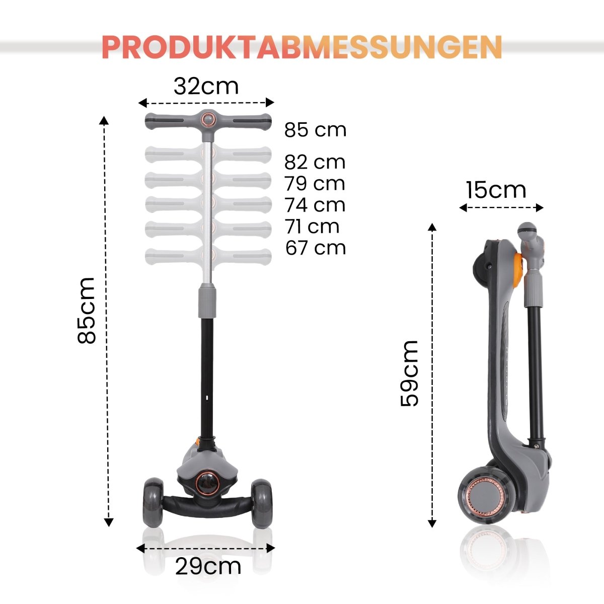 Habib Gruppe Kinderroller Tretroller 3 - Rad - LED Frontlicht, Rücklicht & Leuchtendes Deck Scooter, Faltbar, Höhenverstellbar, rutschfest & Pannensicher (3 - 10 Jahre) - Europebazar