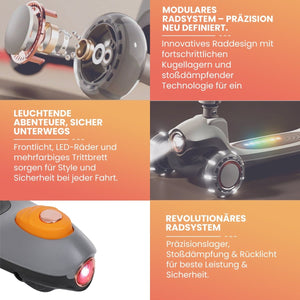 Habib Gruppe Kinderroller Tretroller 3 - Rad - LED Frontlicht, Rücklicht & Leuchtendes Deck Scooter, Faltbar, Höhenverstellbar, rutschfest & Pannensicher (3 - 10 Jahre) - Europebazar