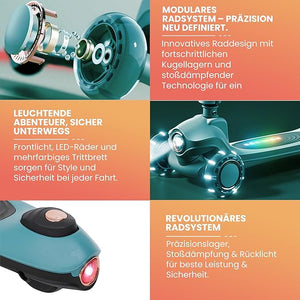 Habib Gruppe Kinderroller Tretroller 3 - Rad - LED Frontlicht, Rücklicht & Leuchtendes Deck Scooter, Faltbar, Höhenverstellbar, rutschfest & Pannensicher (3 - 8 Jahre) - Europebazar