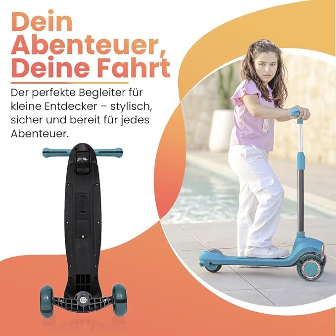 Habib Gruppe Kinderroller Tretroller 3 - Rad - LED Frontlicht, Rücklicht & Leuchtendes Deck Scooter, Faltbar, Höhenverstellbar, rutschfest & Pannensicher (3 - 8 Jahre) - Europebazar