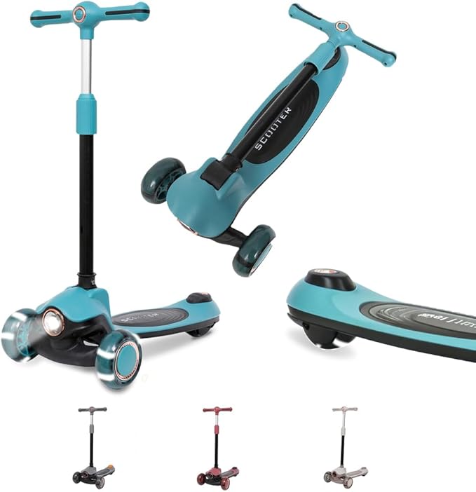 Habib Gruppe Kinderroller Tretroller 3 - Rad - LED Frontlicht, Rücklicht & Leuchtendes Deck Scooter, Faltbar, Höhenverstellbar, rutschfest & Pannensicher (3 - 8 Jahre) - Europebazar