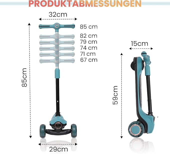 Habib Gruppe Kinderroller Tretroller 3 - Rad - LED Frontlicht, Rücklicht & Leuchtendes Deck Scooter, Faltbar, Höhenverstellbar, rutschfest & Pannensicher (3 - 8 Jahre) - Europebazar