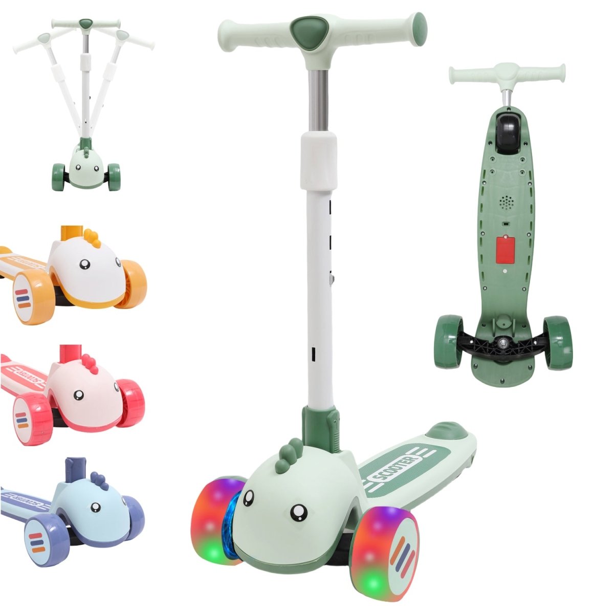 Habib Gruppe Kinderroller Tretroller - 3 - Rad LED Roller, Höhenverstellbar & Faltbar, Tierdesign, Mädchen & Jungen (3 - 8 Jahre) - Europebazar