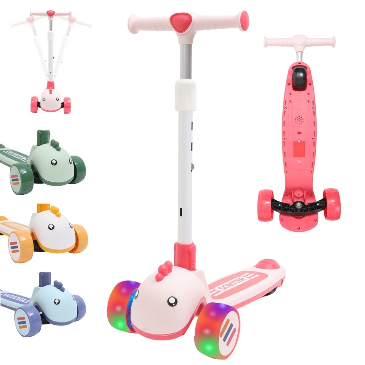 Habib Gruppe Kinderroller Tretroller - 3 - Rad LED Roller, Höhenverstellbar & Faltbar, Tierdesign, Mädchen & Jungen (3 - 8 Jahre) - Europebazar