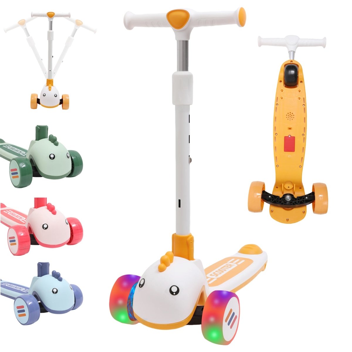 Habib Gruppe Kinderroller Tretroller - 3 - Rad LED Roller, Höhenverstellbar & Faltbar, Tierdesign, Mädchen & Jungen (3 - 8 Jahre) - Europebazar
