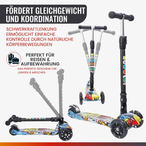 Habib Gruppe Kinderroller, Tretroller ab 3 Jahre, Faltbar, Höhenverstellbar, LED Leuchträder, Bis 50kg, Für Jungen & Mädchen - Europebazar