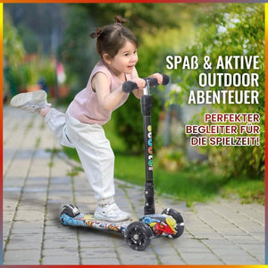 Habib Gruppe Kinderroller, Tretroller ab 3 Jahre, Faltbar, Höhenverstellbar, LED Leuchträder, Bis 50kg, Für Jungen & Mädchen - Europebazar