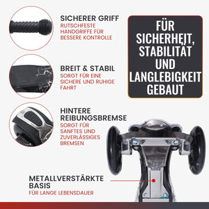Habib Gruppe Kinderroller, Tretroller ab 3 Jahre, Faltbar, Höhenverstellbar, LED Leuchträder, Bis 50kg, Für Jungen & Mädchen - Europebazar