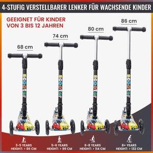 Habib Gruppe Kinderroller, Tretroller ab 3 Jahre, Faltbar, Höhenverstellbar, LED Leuchträder, Bis 50kg, Für Jungen & Mädchen - Europebazar