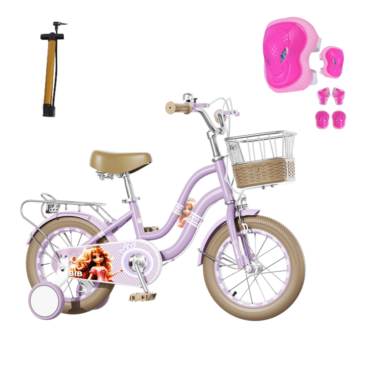 Habib Gruppe Mädchenfahrrad Klassik | Inkl. Luftpumpe & 6 - teiligem Schutz - Set | Karbonstahlrahmen & Duales Bremssystem | Mitwachsend & sicher für Mädchen 3 - 8 Jahre - Europebazar