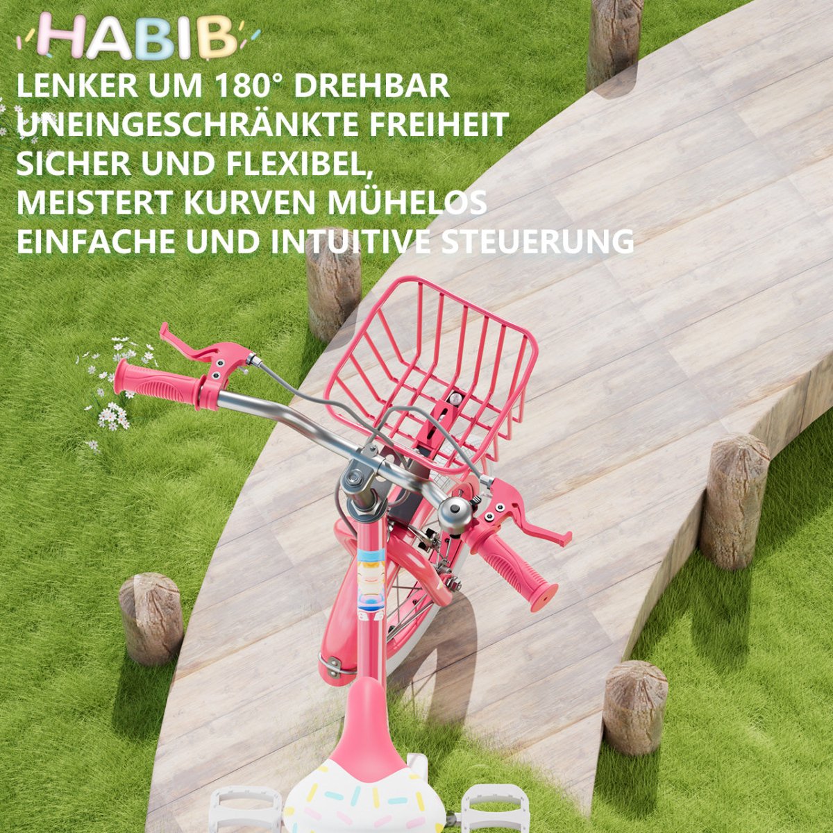 Habib Gruppe Mädchenfahrrad Komplettset | 12, 14, 16 Zoll | Inkl. Luftpumpe & 6 - teiligem Schutz - Set | Karbonstahlrahmen & Duales Bremssystem | Mitwachsend & sicher für Mädchen 3 - 8 Jahre - Europebazar