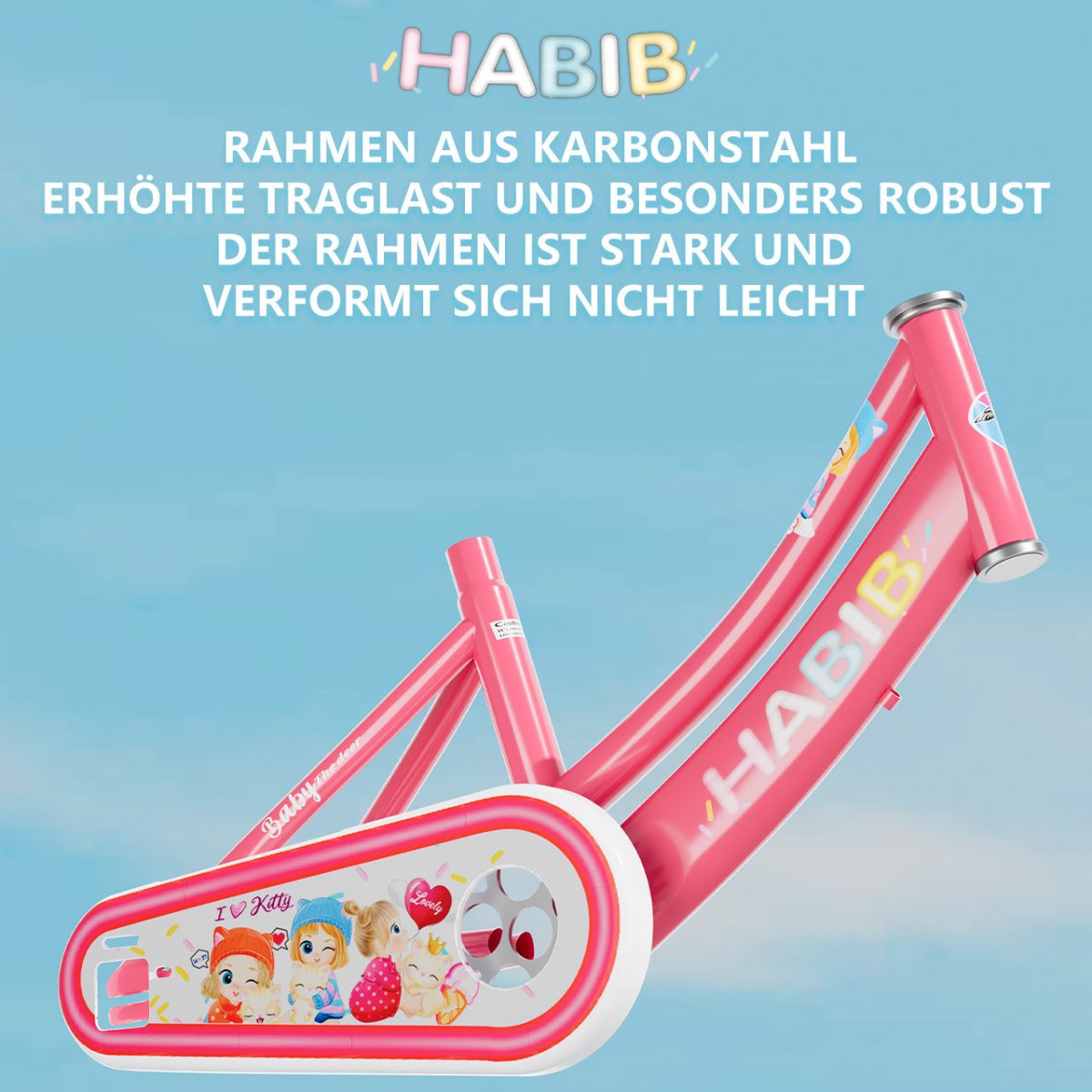 Habib Gruppe Mädchenfahrrad Komplettset | 12, 14, 16 Zoll | Inkl. Luftpumpe & 6 - teiligem Schutz - Set | Karbonstahlrahmen & Duales Bremssystem | Mitwachsend & sicher für Mädchen 3 - 8 Jahre - Europebazar