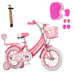Habib Gruppe Mädchenfahrrad Komplettset | 12, 14, 16 Zoll | Inkl. Luftpumpe & 6 - teiligem Schutz - Set | Karbonstahlrahmen & Duales Bremssystem | Mitwachsend & sicher für Mädchen 3 - 8 Jahre - Europebazar