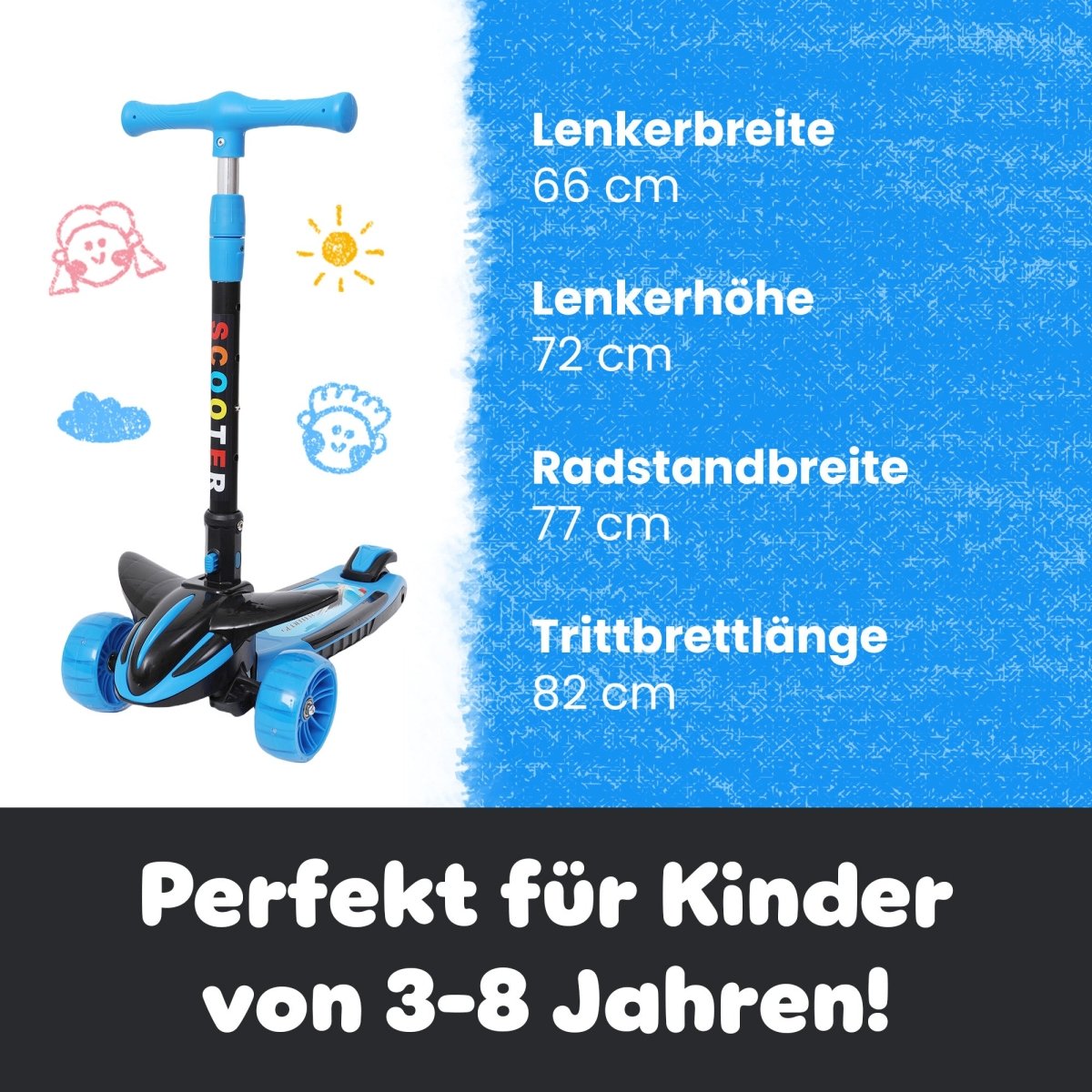 Habib Gruppe Plane Scooter Kinderroller | 3 - Rad, LED - Licht & Faltbar - Europebazar