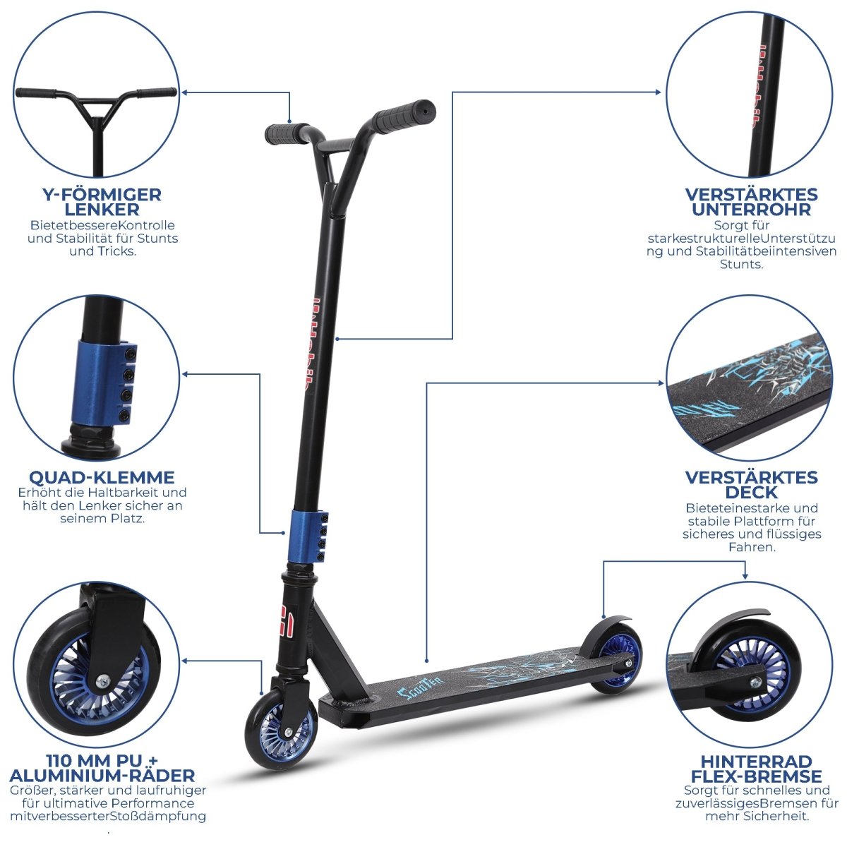 Habib Gruppe Stunt Scooter 360° | 110mm Alukern Räder & ABEC 9 - Europebazar