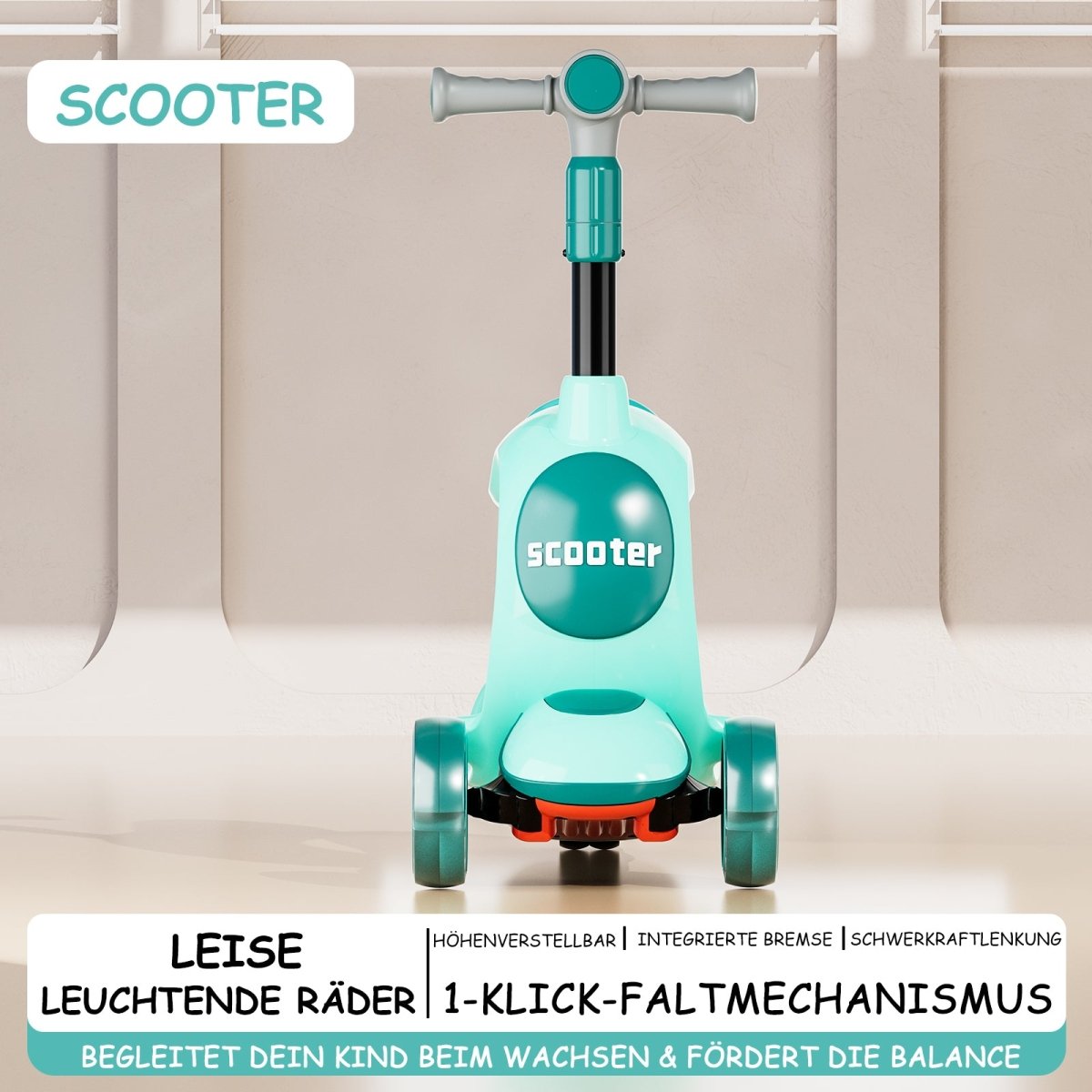 Habib Kinderroller 3-Rad mit LED Licht | Klappbar & Höhenverstellbar - HabibSport