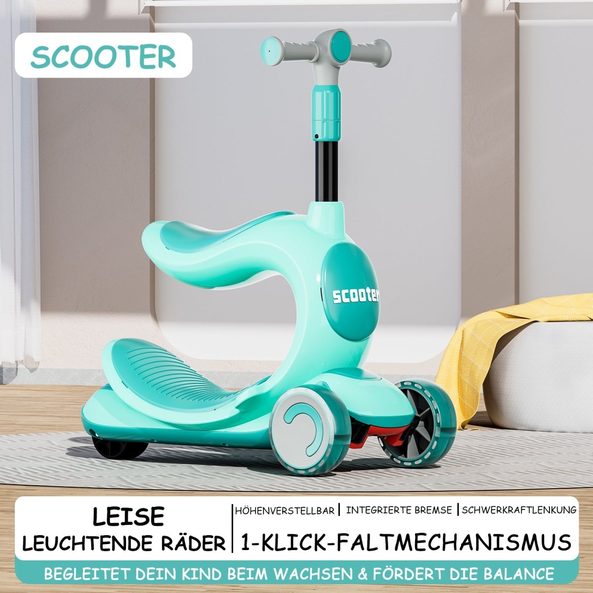 Habib Kinderroller 3-Rad mit LED Licht | Klappbar & Höhenverstellbar - HabibSport