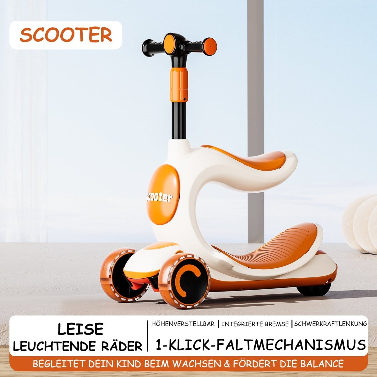 Habib Kinderroller 3-Rad mit LED Licht | Klappbar & Höhenverstellbar - HabibSport