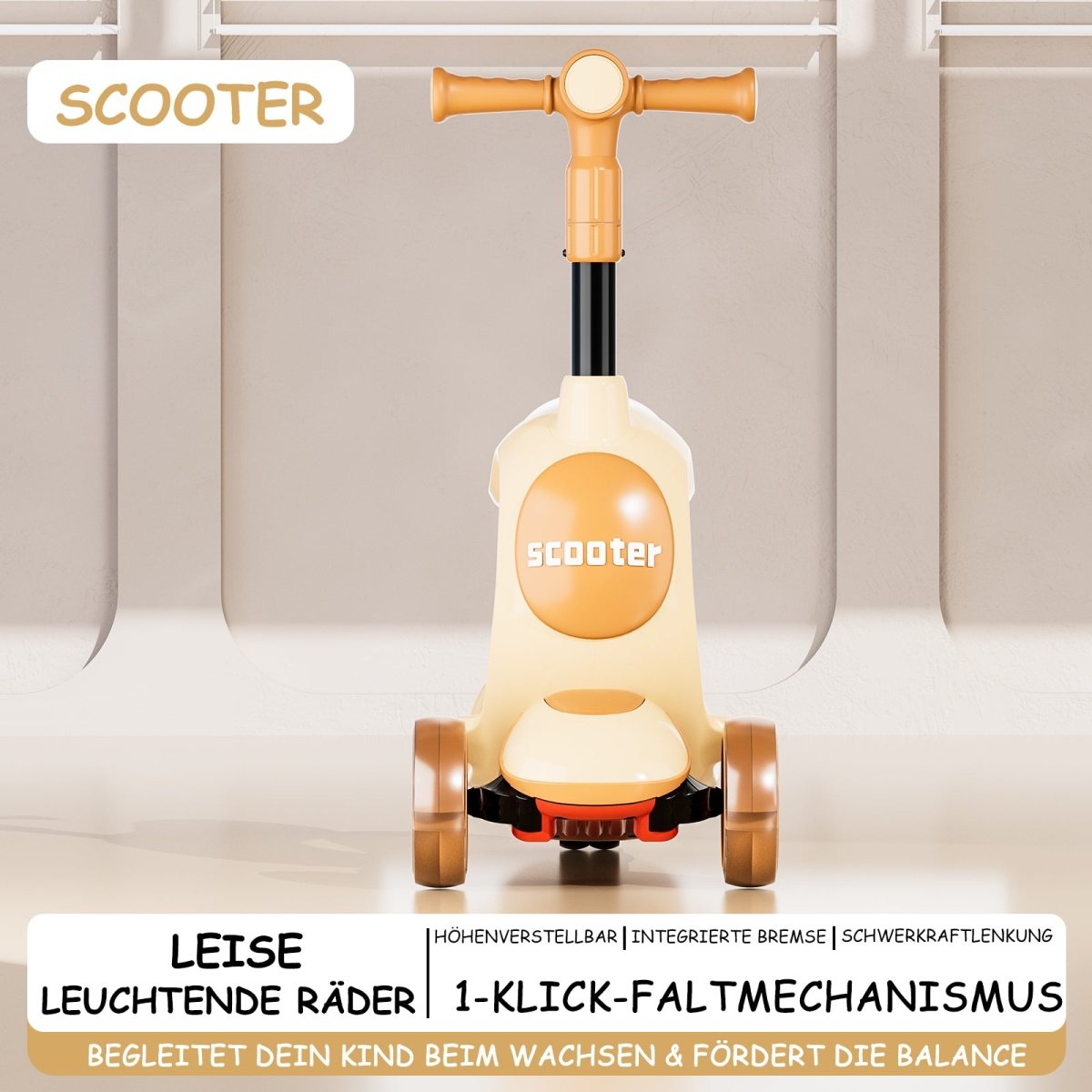 Habib Kinderroller 3-Rad mit LED Licht | Klappbar & Höhenverstellbar - HabibSport