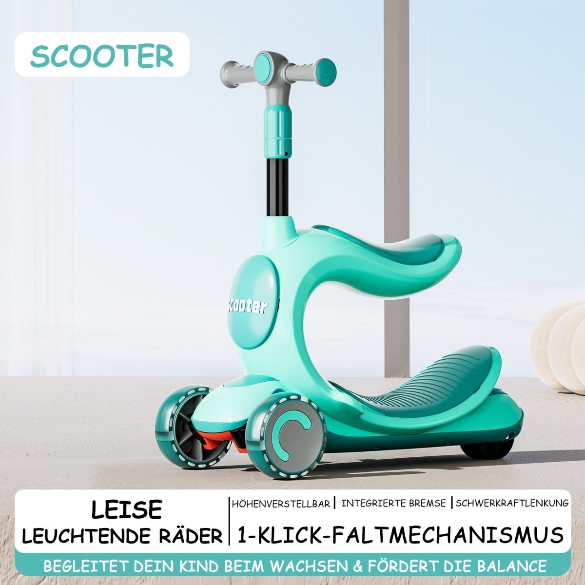 Habib Kinderroller 3-Rad mit LED Licht | Klappbar & Höhenverstellbar - HabibSport