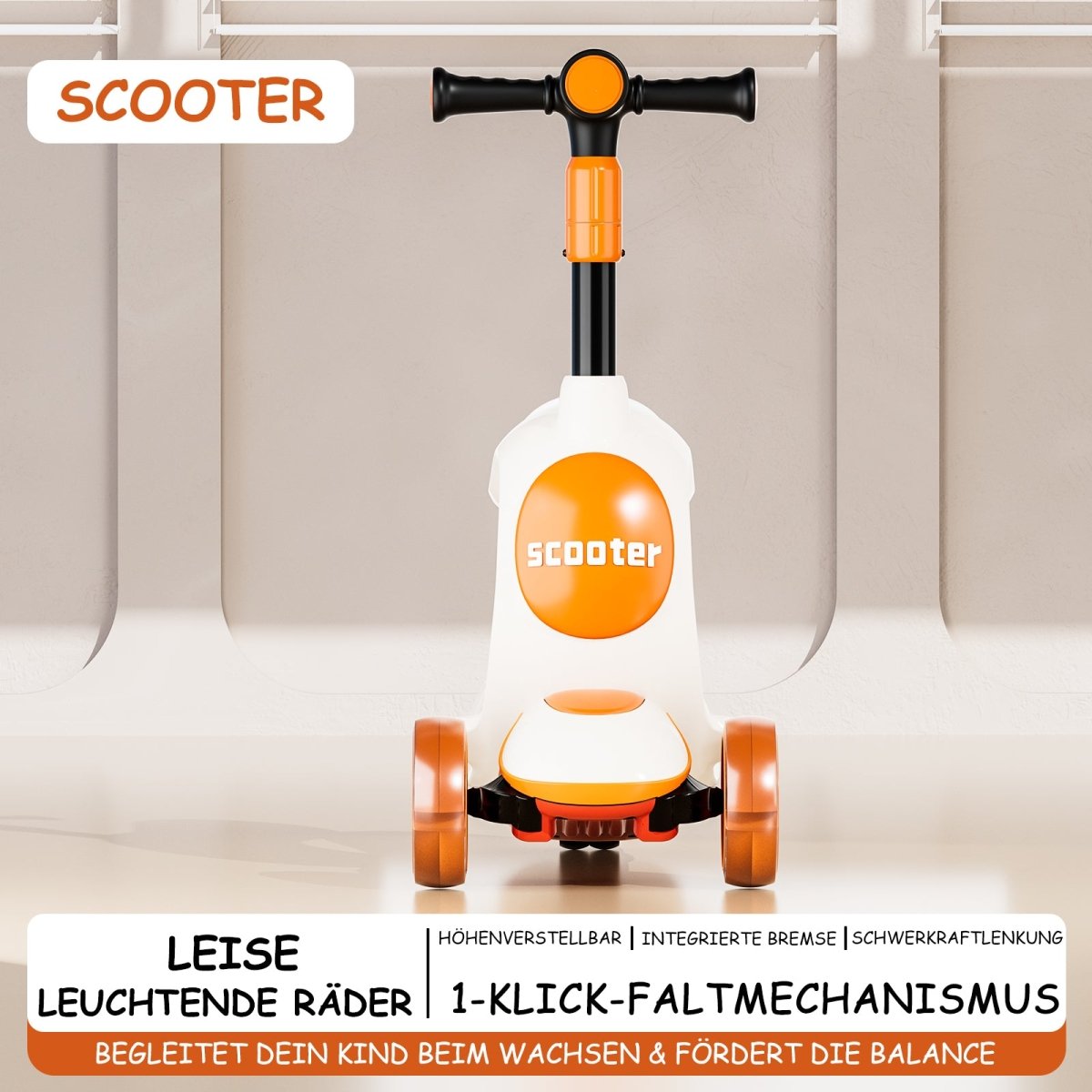Habib Kinderroller 3-Rad mit LED Licht | Klappbar & Höhenverstellbar - HabibSport
