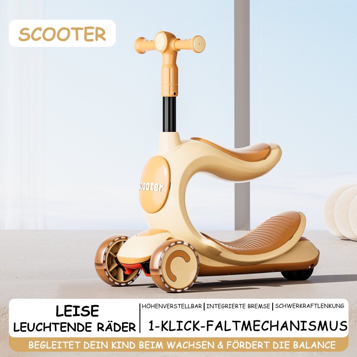 Habib Kinderroller 3-Rad mit LED Licht | Klappbar & Höhenverstellbar - HabibSport