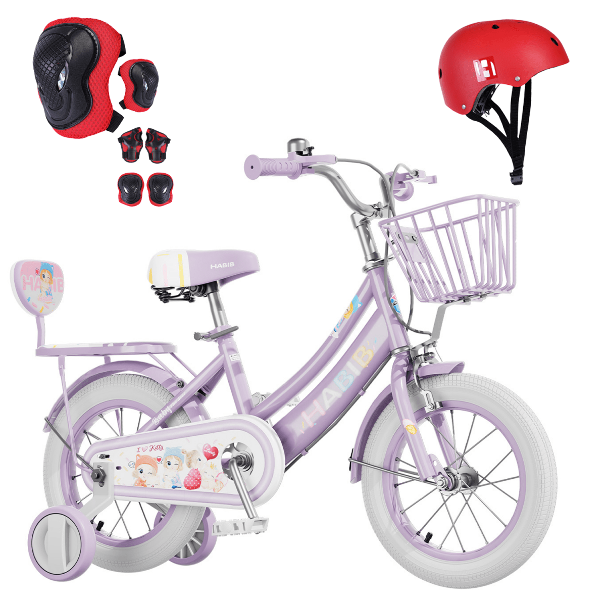 Habib Mädchenfahrrad 12 14 16 Zoll | Puppensitz Helm Schutzset Luftpumpe