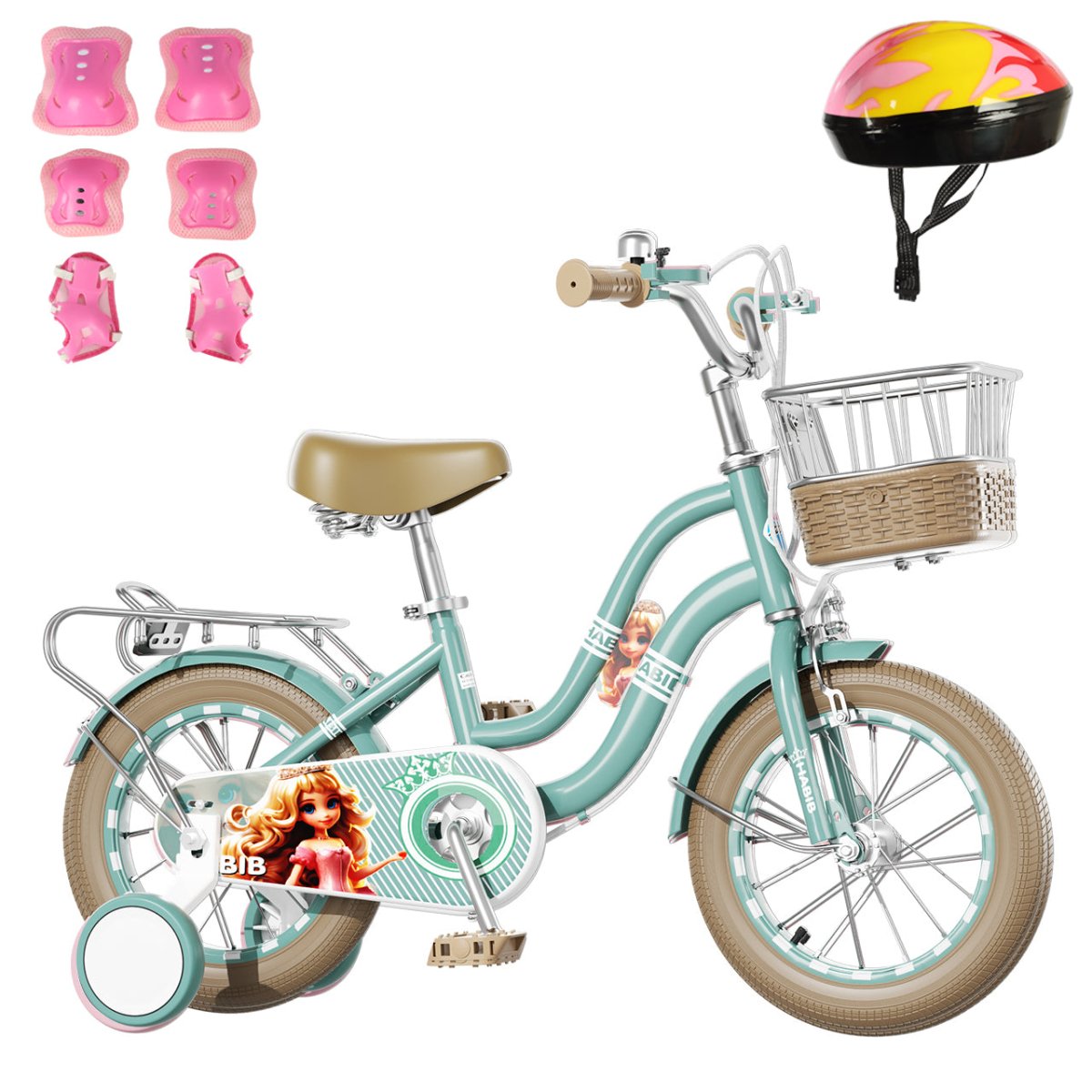 Habib Mädchenfahrrad 12 14 16 Zoll | Retro Weidenkorb Helm Schutzset Pumpe - HabibSport