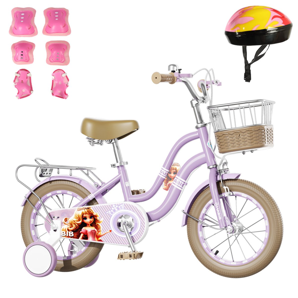 Habib Mädchenfahrrad 12 14 16 Zoll | Retro Weidenkorb Helm Schutzset Pumpe - HabibSport