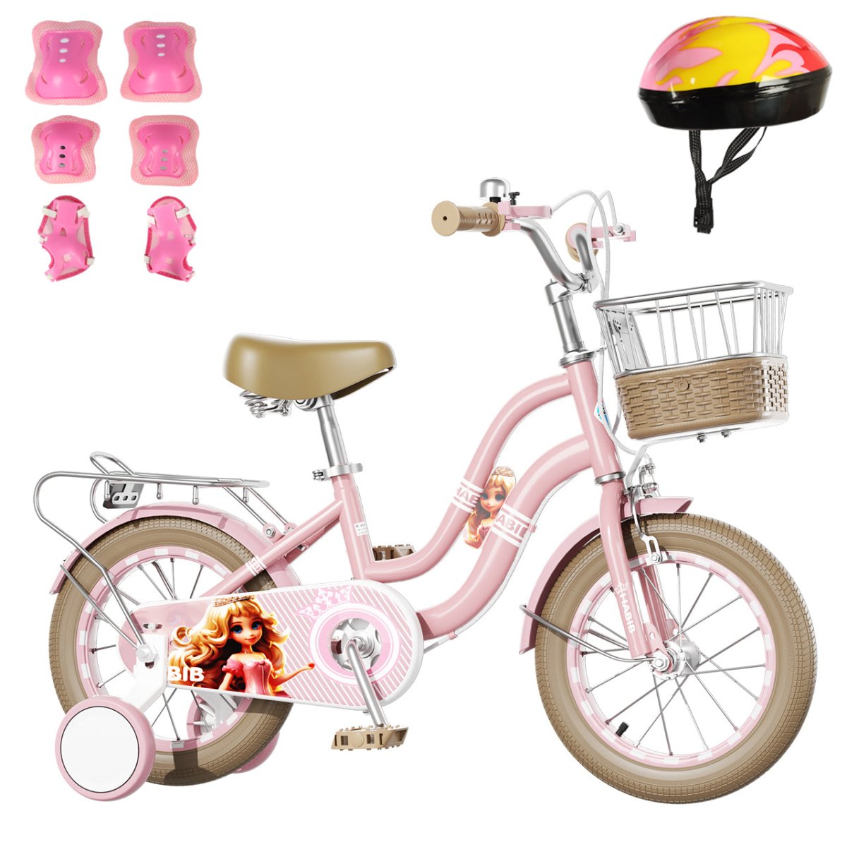 Habib Mädchenfahrrad 12 14 16 Zoll | Retro Weidenkorb Helm Schutzset Pumpe - HabibSport