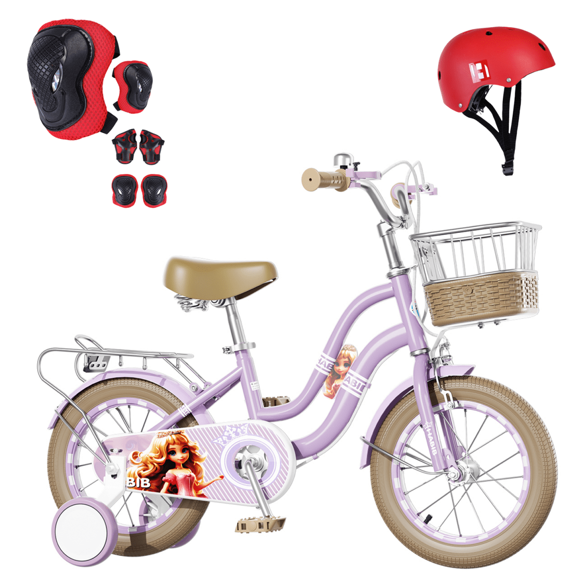 Habib Mädchenfahrrad Komplettset (12, 14, 16 Zoll) inkl. Luftpumpe & 6-teiligem Schutz-Set - HabibSport