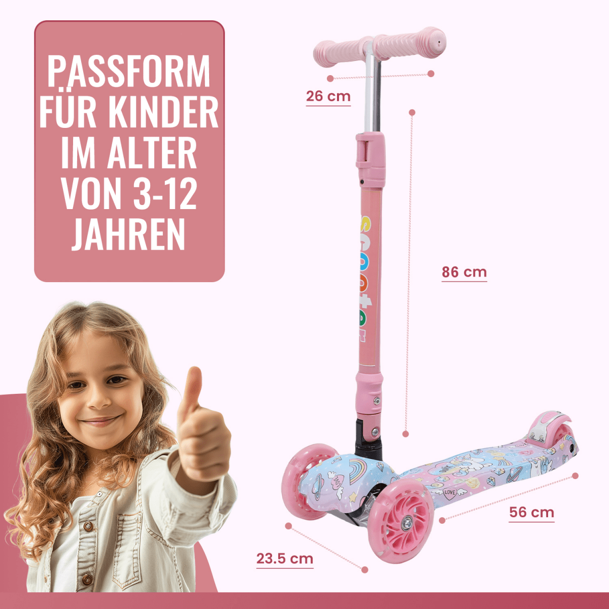 Habib Metall-Roller 3-Rad mit LED Licht | Kinderroller 3-8 Jahre, klappbar - HabibSport