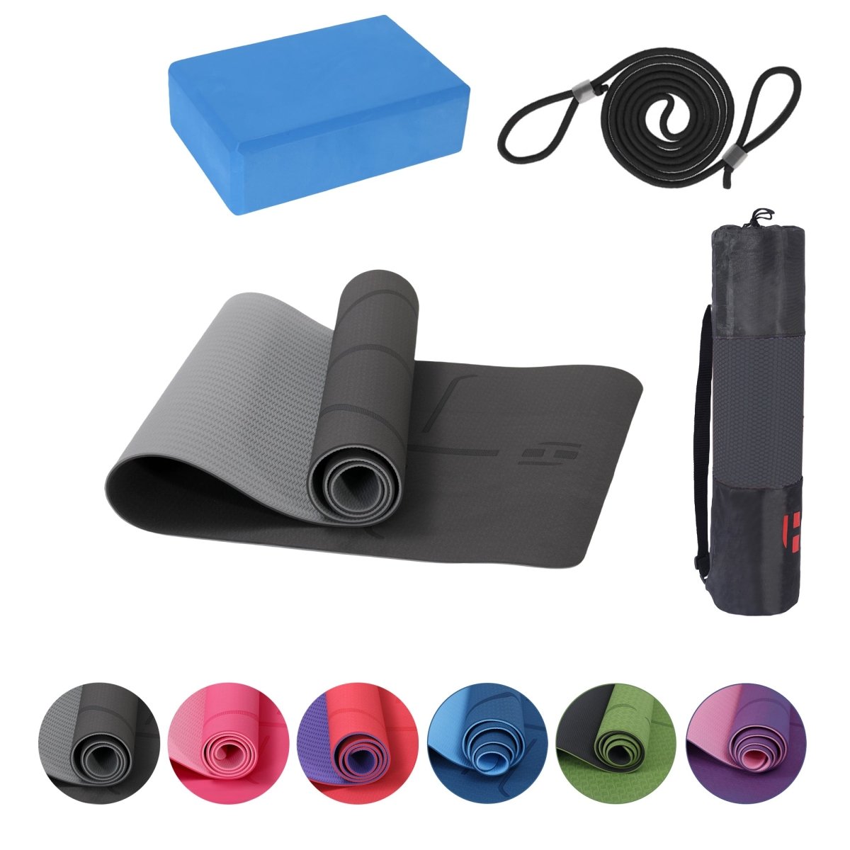 Habib Yogamatte Satz inklusive Yogablöcke - Rutschfeste Gepolsterte Trainingsmatte für Fitness Inklusive Yogagurt und Tasche - 2er Set YogaBlöcke Unterstützung für Pilates,Meditation,Erholung - Europebazar