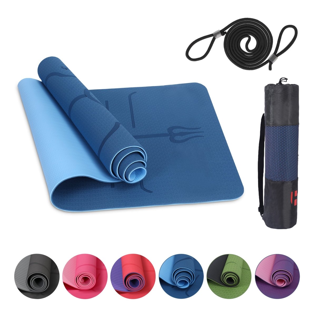 Habib Yogamatte Satz inklusive Yogablöcke - Rutschfeste Gepolsterte Trainingsmatte für Fitness Inklusive Yogagurt und Tasche - 2er Set YogaBlöcke Unterstützung für Pilates,Meditation,Erholung - HabibSport