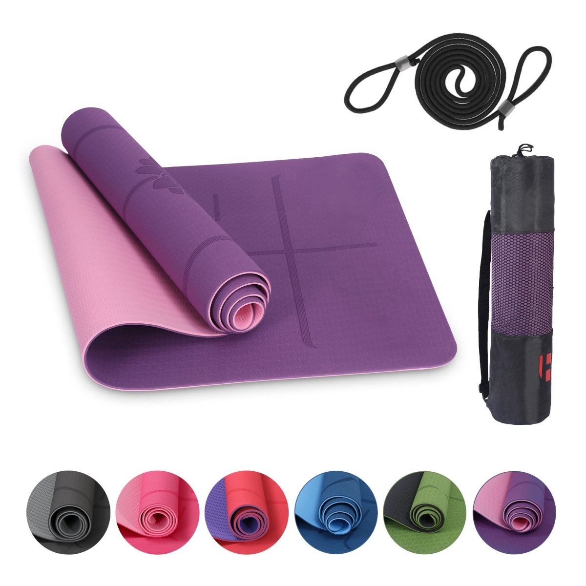 Habib Yogamatte Satz inklusive Yogablöcke - Rutschfeste Gepolsterte Trainingsmatte für Fitness Inklusive Yogagurt und Tasche - 2er Set YogaBlöcke Unterstützung für Pilates,Meditation,Erholung - HabibSport