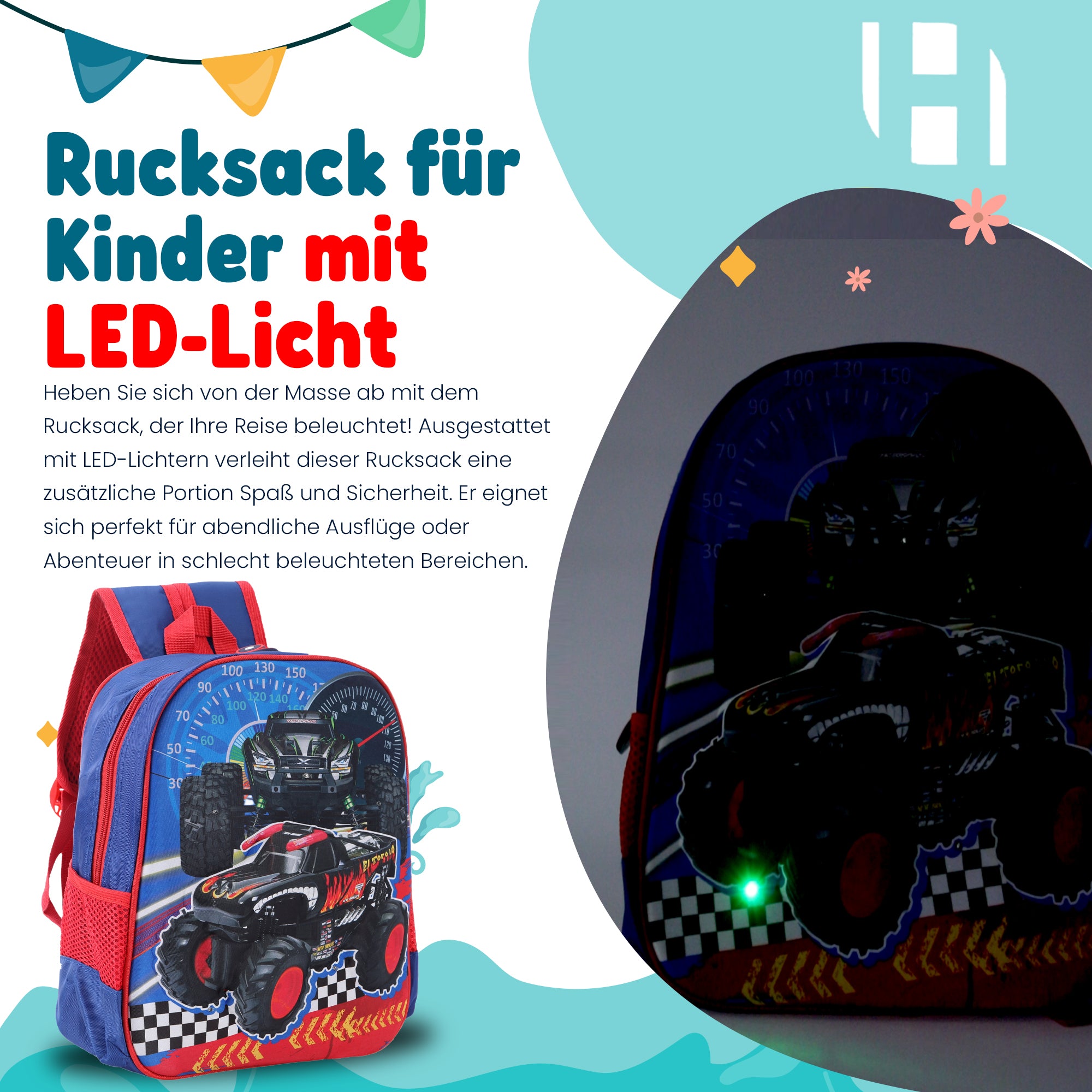 Schulrucksack Kinder Jungen mit LED Rucksack - kleine Kinder LeichtesSchulranzen