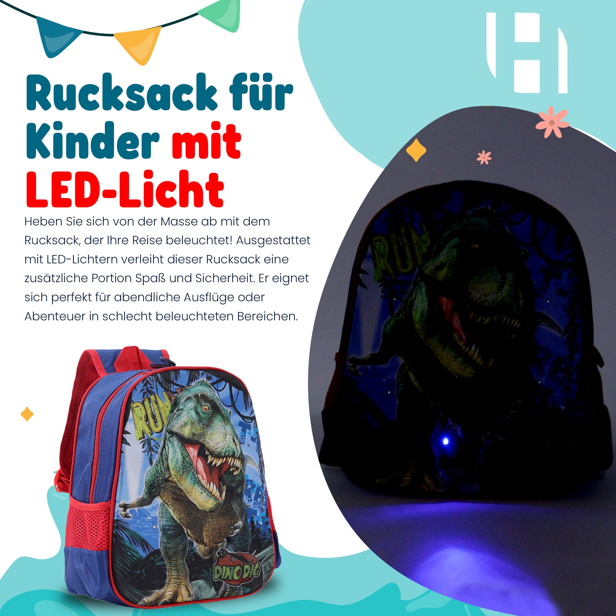 Schulrucksack Kinder Jungen mit LED Rucksack - kleine Kinder LeichtesSchulranzen