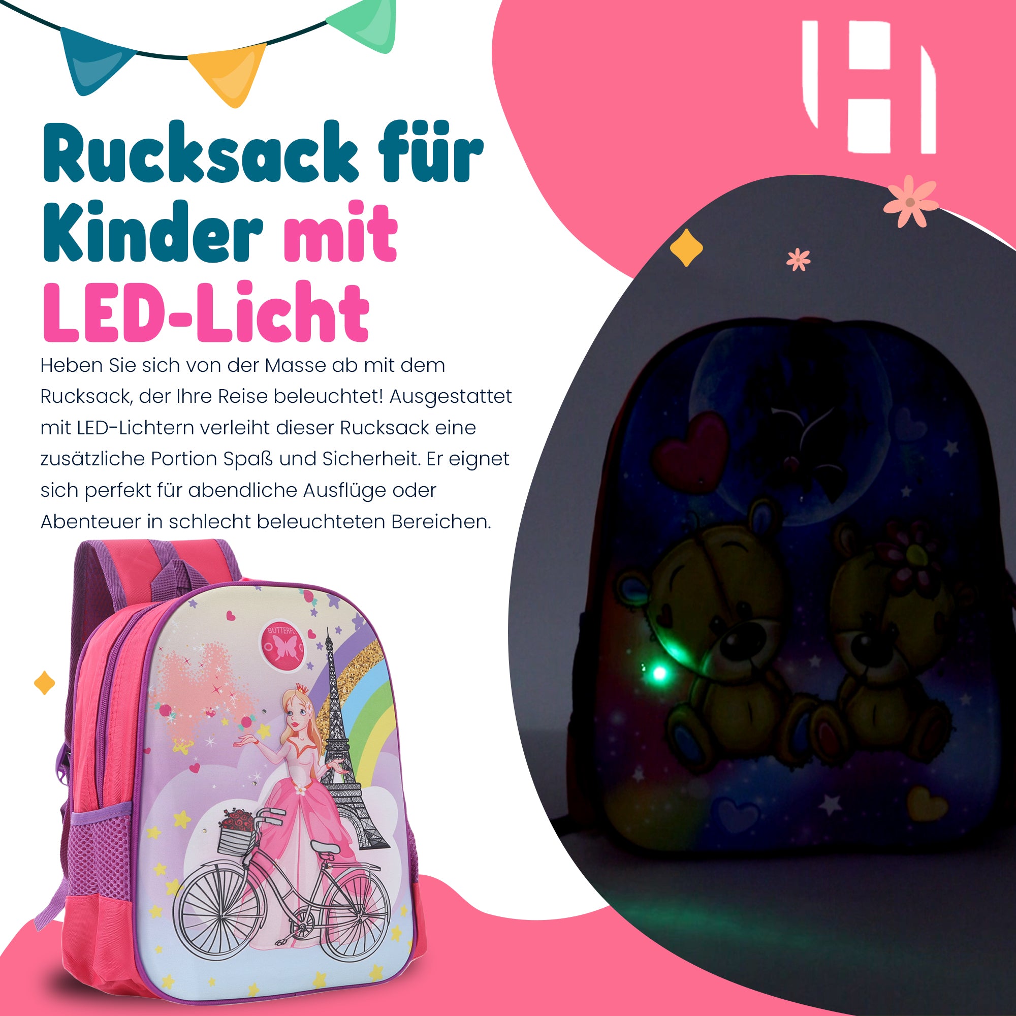 Schulrucksack Kinder Jungen mit LED Rucksack - kleine Kinder LeichtesSchulranzen