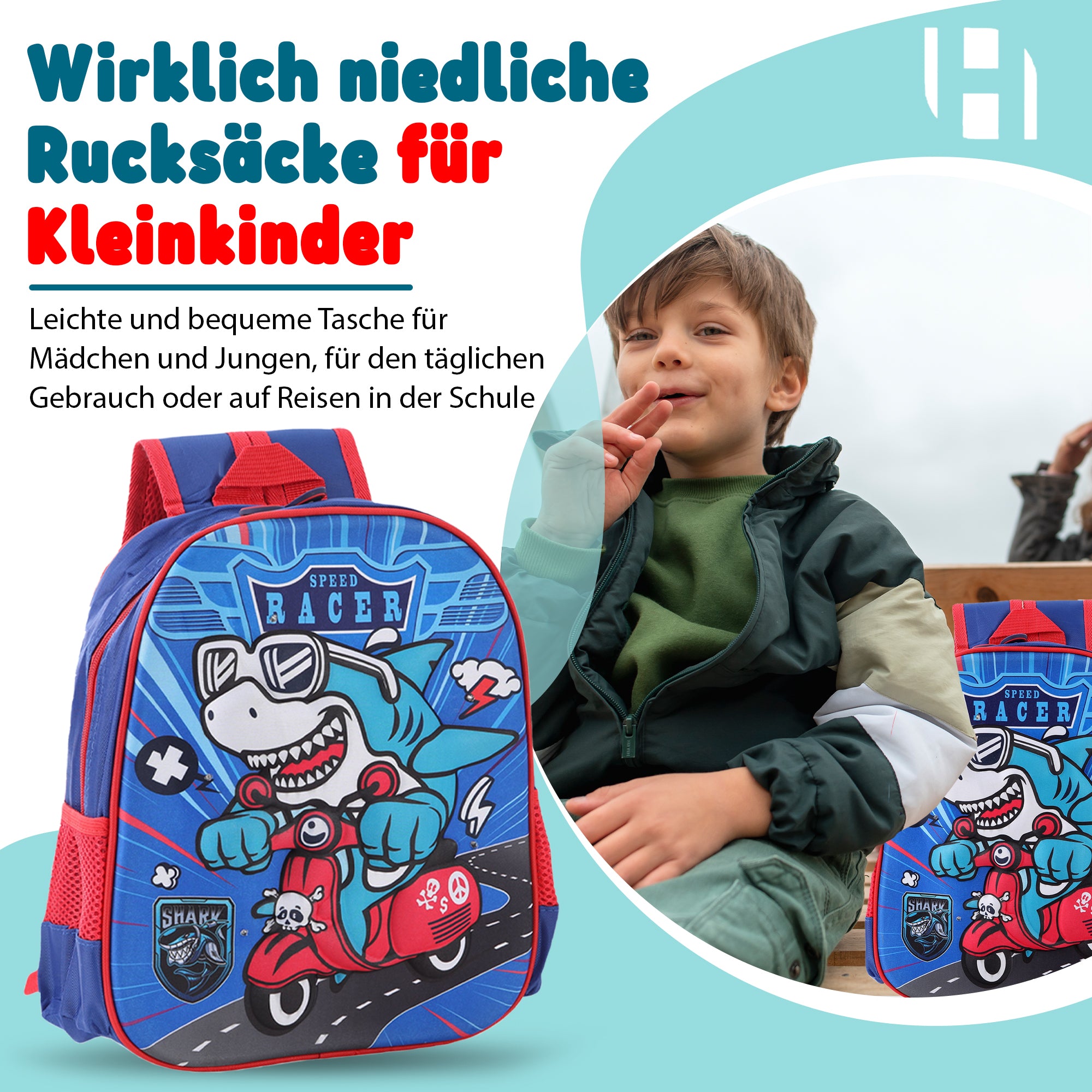Schulrucksack Kinder Jungen mit LED Rucksack - kleine Kinder LeichtesSchulranzen