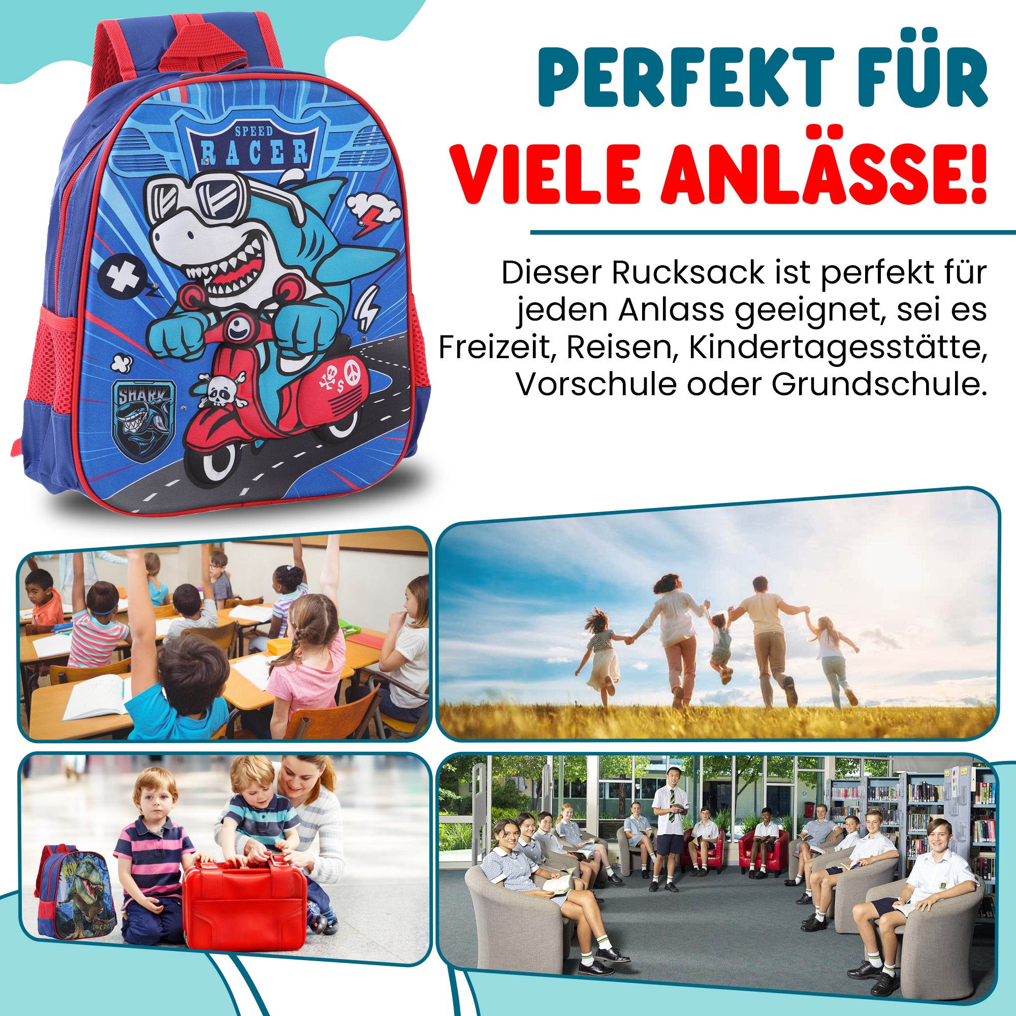 Schulrucksack Kinder Jungen mit LED Rucksack - kleine Kinder LeichtesSchulranzen