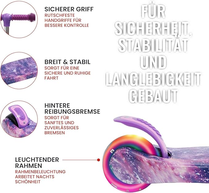 Kinderroller mit LED Leuchträdern, Klappbar Tretroller 3 - 12 Jahre, Höhenverstellbar Scooter für Mädchen & Jungen, Roller Kinder mit Rutschfesten Griffen & Hinterradbremse - Europebazar