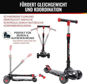 Kinderroller mit LED Leuchträdern, Klappbar Tretroller 3 - 12 Jahre, Höhenverstellbar Scooter für Mädchen & Jungen, Roller Kinder mit Rutschfesten Griffen & Hinterradbremse - Europebazar